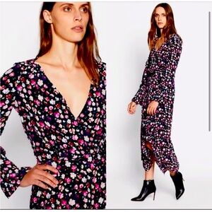 Equipment Neema Floral V-Neck Long Sleeve Dress
